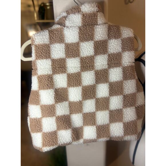 Wild Rose Los Angeles Checkered Sherpa Vest Crop Oversized Size XS - Picture 3 of 6